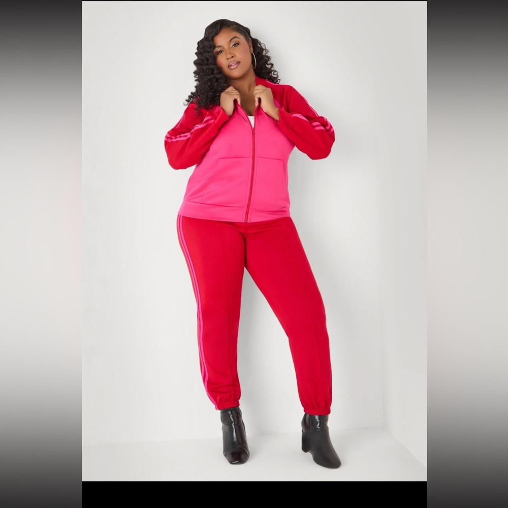 Ashley Stewart Pintucked Striped Red and Pink Track Suit